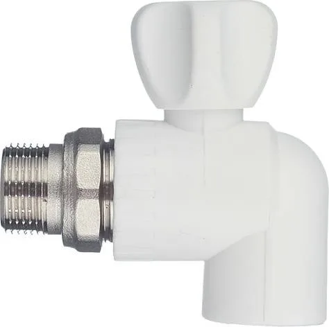 Шаровый кран радиаторный угловой 20х1/2" НР (белый)