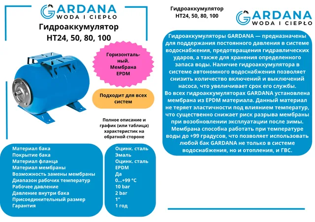 Гидроаккумулятор HT24 гор. синий GARDANA