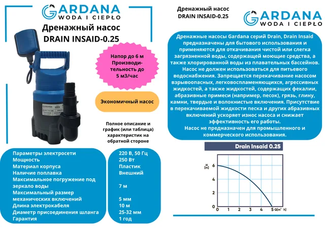 Дренажный насос DRAIN INSAID-0.25 GARDANA