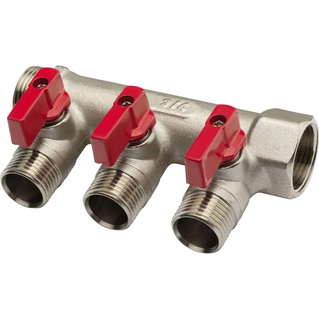 Коллектор резьбовой с кранами FM 3/4",1/2"х3